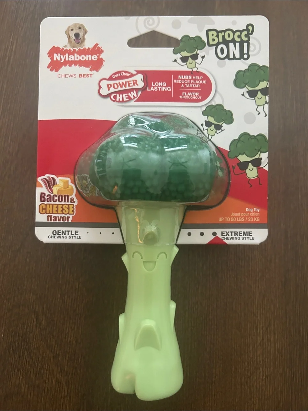 Brocc'ON! Bacon & Cheese Flavor Green Dog Chew Toy